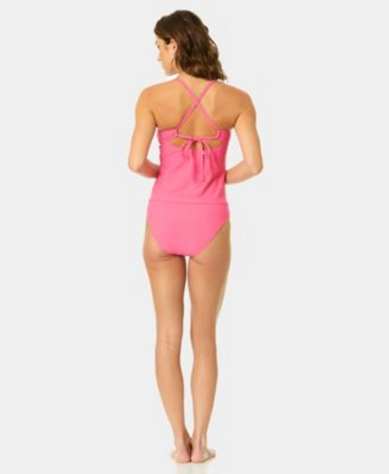 Cece Contrast Ruffle Tankini Mid Rise Bottoms