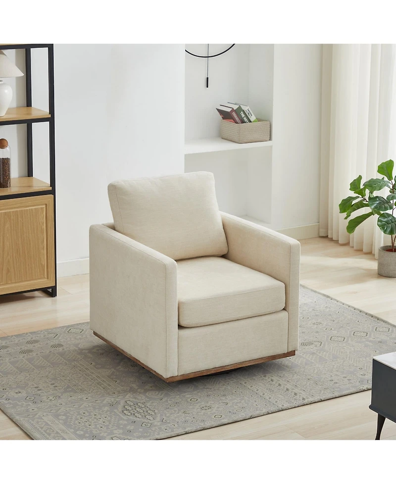 Clihome Square Swivel Accent Chair, Chenille Upholstered Leisure 360° Rotation Comfy Armchair
