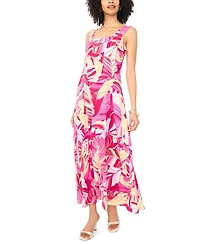 Vince Camuto Women's Printed Square-Neck Smocked-Back Sleeveless Maxi Dress