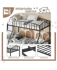 gaomon Bunk Bed Over Full with Ladder and Arched Guardrail, Heavy Duty Bunkbeds Frame Sturdy Steel Slats Support for Kids Boys Girls