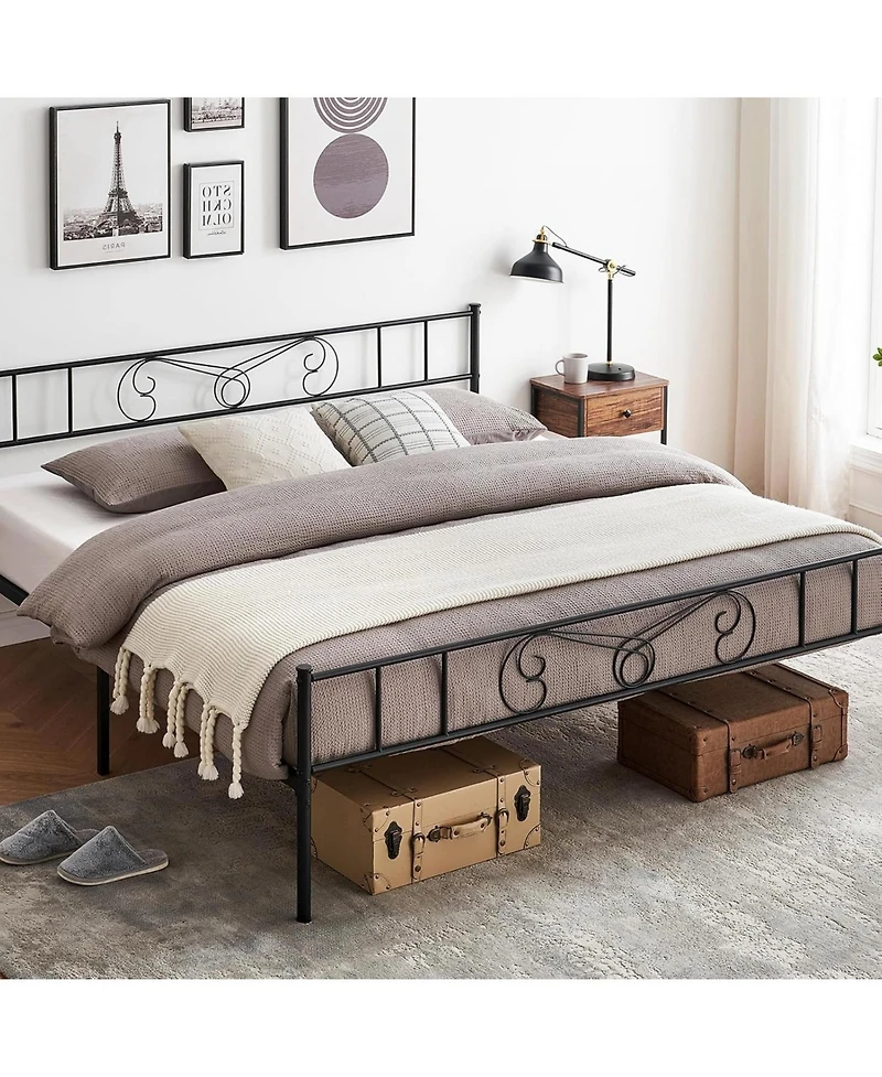 gaomon King Metal Platform Bed Frame With Headboard and Footboard Storage No Box Spring Mattress Support Simple Assembly