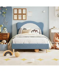gaomon Upholstered Platform Bed for Kids Velvet Princess Panda Headboard Wood Slats No Box Spring