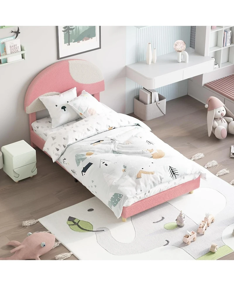 gaomon Modern Arch Boucle Twin Bed Frame Soft Pink and Beige Headboard Wooden Slats No Box Spring Cozy Bedroom