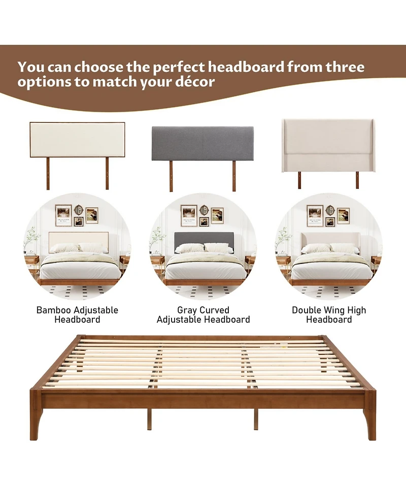 Streamdale Furniture Solid Bamboo Platform Bed Frame, 12" Queen Size