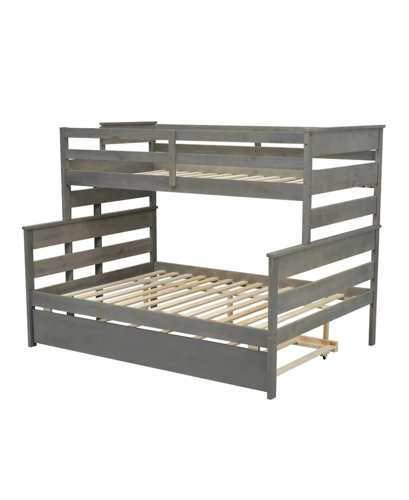 Streamdale Furniture Wood Twin over Full Bunk Bed with Twin Size Trundle