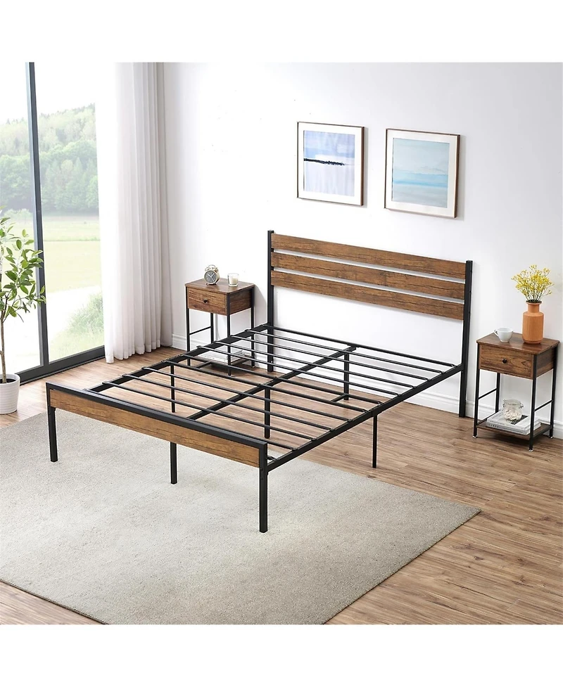 gaomon Queen Bed Frame With Wood Headboard Strong Wooden Slats Under Bed Storage Quiet Design No Box Spring Space Saver