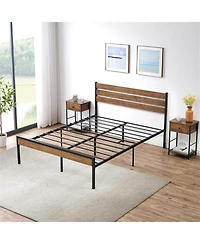 gaomon Queen Bed Frame With Wood Headboard Strong Wooden Slats Under Bed Storage Quiet Design No Box Spring Space Saver
