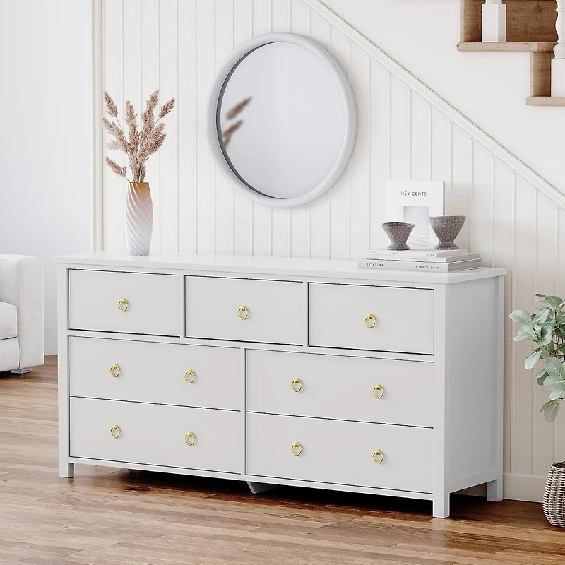 gaomon 7-Drawer Dresser with Gold Handles, Wood Chest of Drawers for Bedroom, Closet, Living Room & Hallway