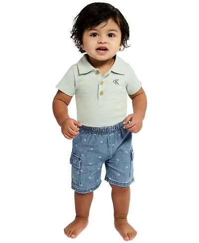 Calvin Klein Baby Boys' Polo Bodysuit & Shorts, 2-Piece Set