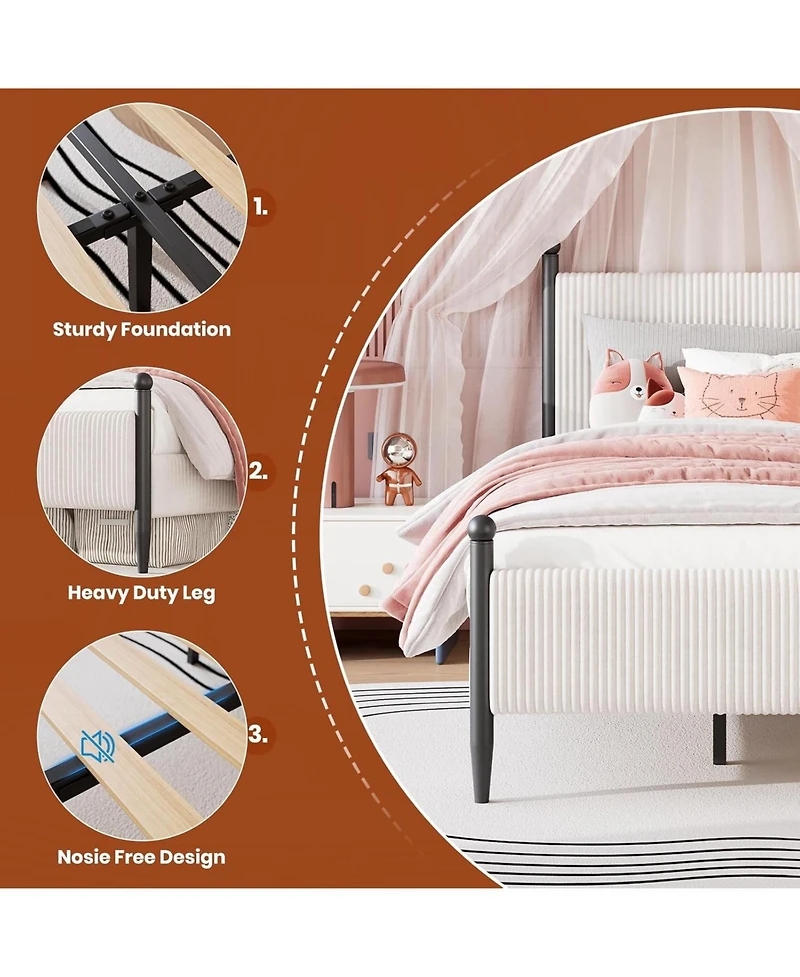 gaomon Upholstered Bed Frame - with Headboard, Soft Corduroy Fabric Platform Wooden Slats Support & Heavy Duty Feet