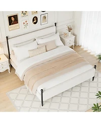 gaomon Upholstered Bed Frame - with Headboard, Soft Corduroy Fabric Platform Wooden Slats Support & Heavy Duty Feet