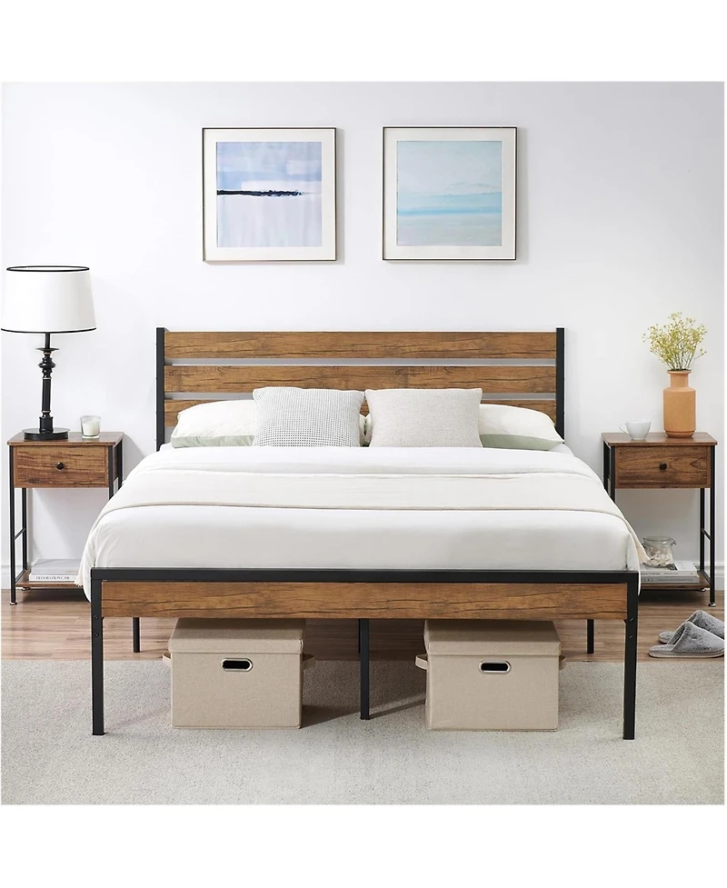 gaomon Bed Frame With Wood Headboard Strong Wooden Slats Under Bed Storage Quiet Design No Box Spring Space Saver