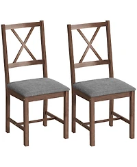 Homcom Farmhouse Wooden Dining Chairs Set of Fabric Kitchen Chairs