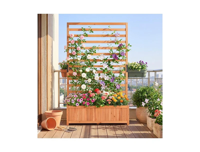 Slickblue 59 Inch Tall Wooden Raised Garden Bed with Trellis