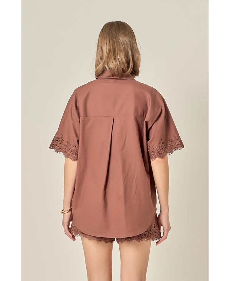 English Factory Women's Linen Lace Shirt