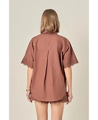 English Factory Women's Linen Lace Shirt