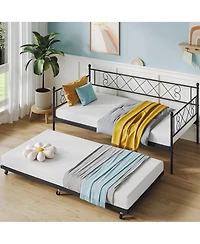 gaomon Trundle, Trundle Bed Twin with Heart-Shaped Headboard, Sturdy Metal Sofa Bed, Heavy-Duty Metal Bed Frame Support, Easy Assembly.