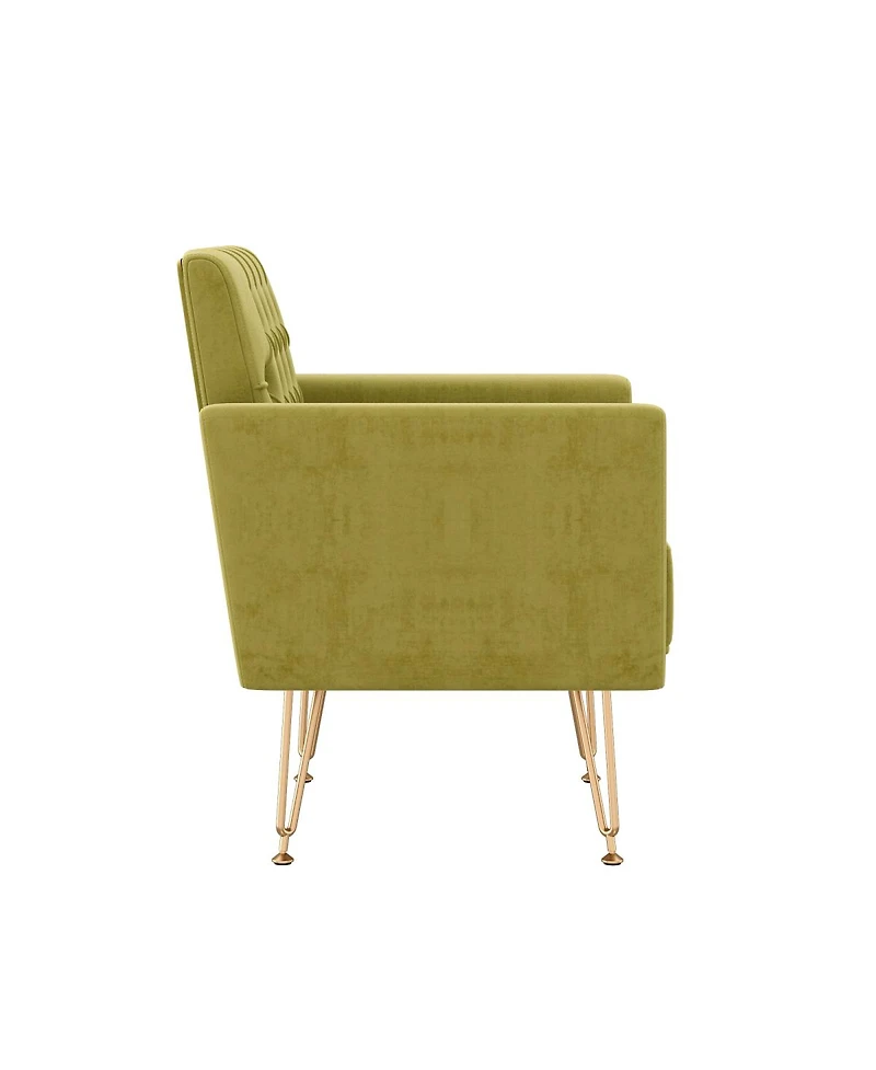 Streamdale Furniture Velvet Tufted Armchair with Gold Metal Leg