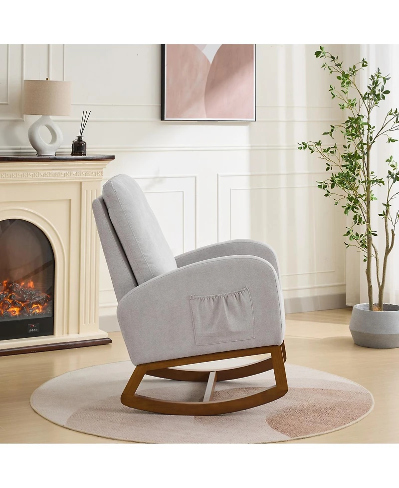 Streamdale Furniture 27.2"W Rocking Chair for Nursery, Polyester Glider with High Back & Side Pocket
