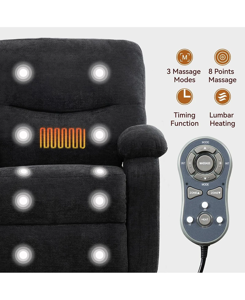 Streamdale Furniture Hot massage manual lounge chair with rocker arms, rotating fabric, cup holder
