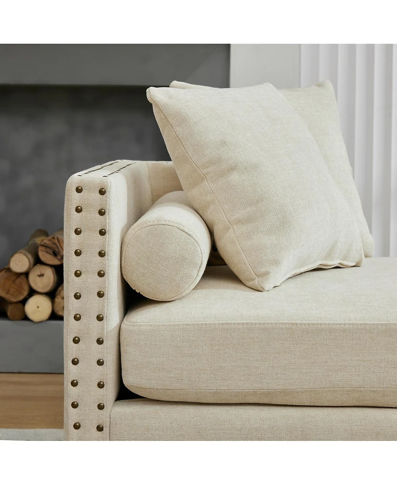 Streamdale Furniture Chenille Chaise Lounge with Aged Brass Nailheads