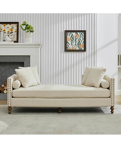 Streamdale Furniture Chenille Chaise Lounge with Aged Brass Nailheads