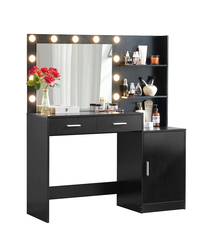 Streamdale Furniture Vanity Desk with Mirror, Lights, 2 Drawers & Organizer