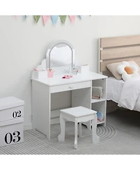 gaomon Kids Vanity Set with Adjustable Lighted Mirror and Stool