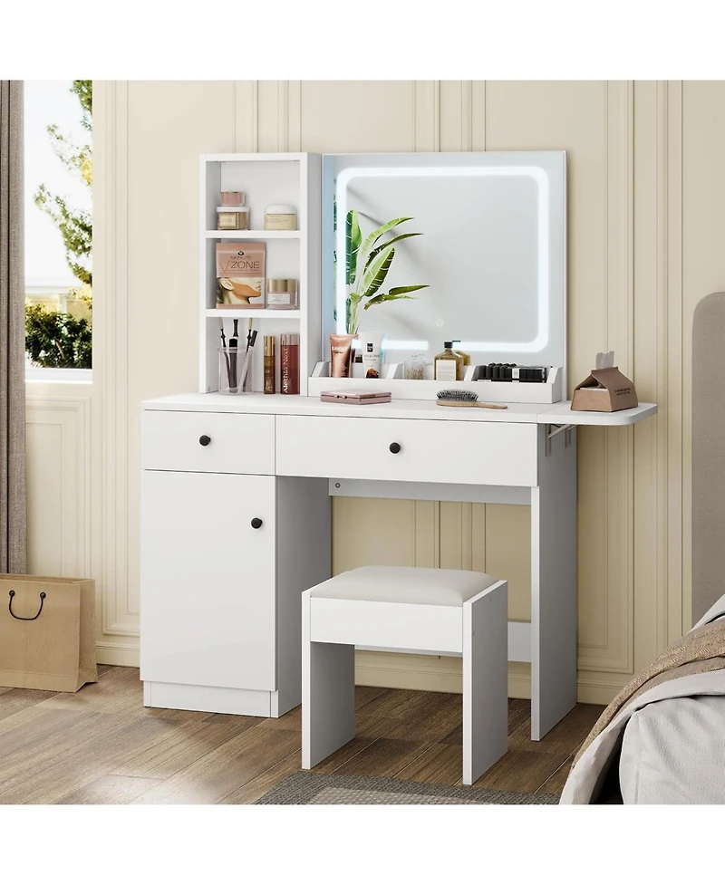 gaomon Makeup Vanity Desk Set with Lighted Mirror,Vanity Table Set for Bedrooms, Apartments