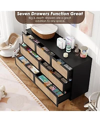 gaomon Rattan 8 Drawer Dresser Tall Modern Closet Deep Storage