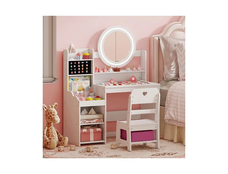 Slickblue Children s Lighted Vanity Desk Pretend Play Dressing Table