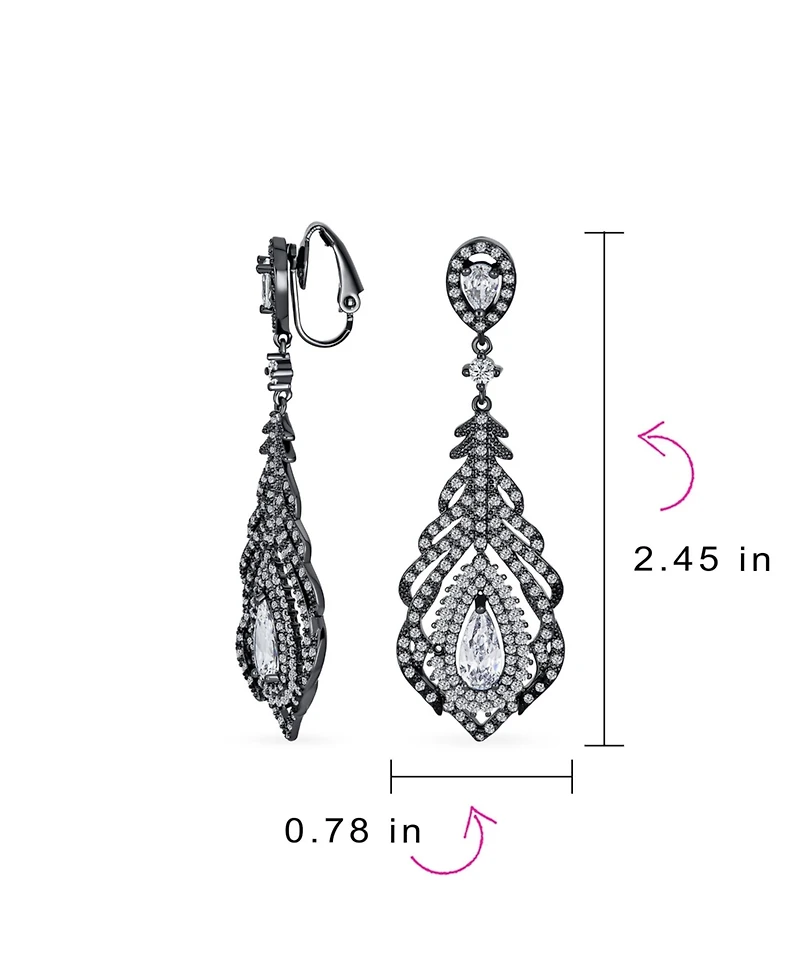 Bling Jewelry Art Deco Style Cubic Zirconia Leaf Teardrop Statement Cz Chandelier Clip On Earrings