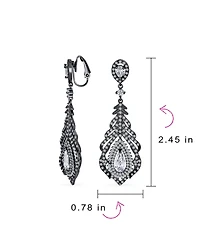 Bling Jewelry Art Deco Style Cubic Zirconia Leaf Teardrop Statement Cz Chandelier Clip On Earrings