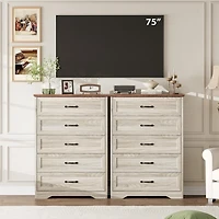 gaomon Farmhouse 5-Drawer Tall Dresser with Wide Metal Handles, Natural Wood Storage Chest for Bedroom & Living