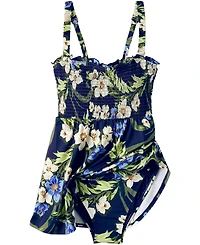 Lands' End Plus Square Neck Smocked Mini Swim Dress