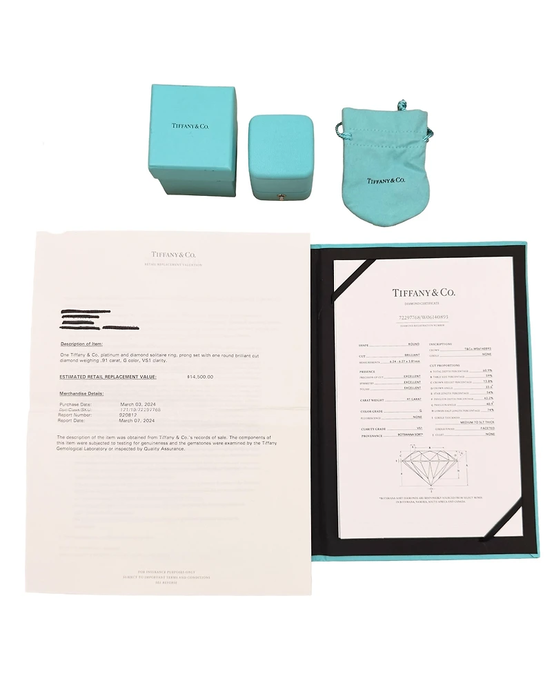 Pre-Owned Tiffany & Co 0.91 ct Round Brilliant Diamond Engagement Ring