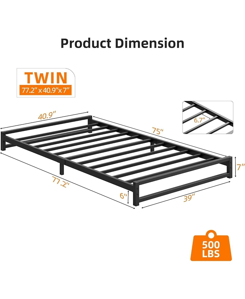 gaomon Twin Metal Platform Bed Frame Steel Slats 6 Inch Tall Mattress Foundation Easy Assembly No Box Spring