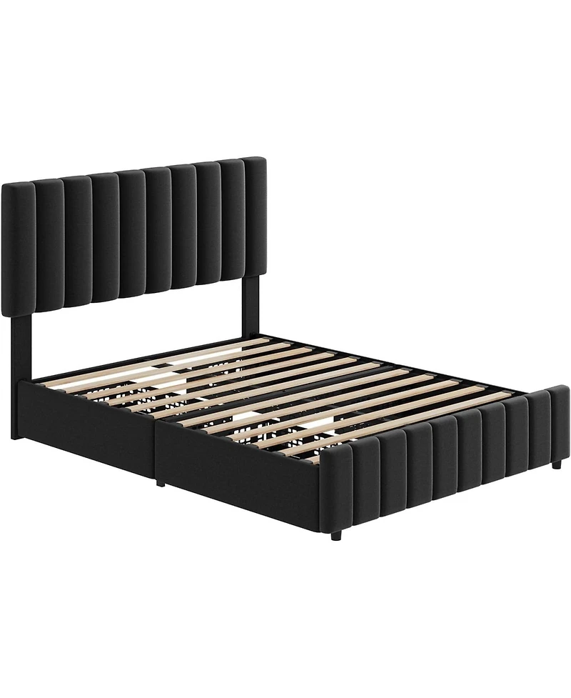 gaomon Full Upholstered Bed Frame 4 Drawers Adjustable Headboard Wood Slats No Box Spring