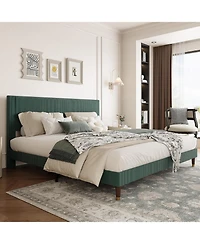 gaomon Corduroy Upholstered Bed Frame with Headboard Low Profile Modern Platform Wooden Slats No Box Spring Needed