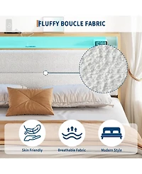 gaomon Boucle Bed Frame with Led Lights Charging 2 Storage Headboards No Box Spring Easy Assembly Noise Free