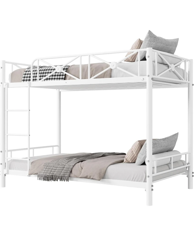gaomon Metal Twin Over Twin Bunk Bed Modern Heavy Duty Guardrails Space Saving Design Steel Frame School Bedroom