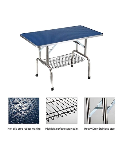Aostirmotor 36" Folding Dog and Cat Grooming Table, Stainless Steel Top with Non-Slip Surface