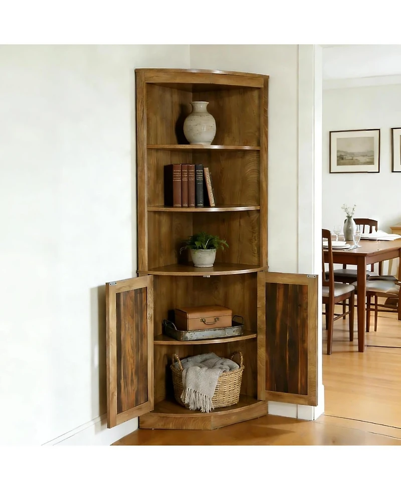 Tribesigns 5-Tier Corner Cabinet, 66.9-Inch Tall Storage Cabinet with Fluted Doors & Open Shelves