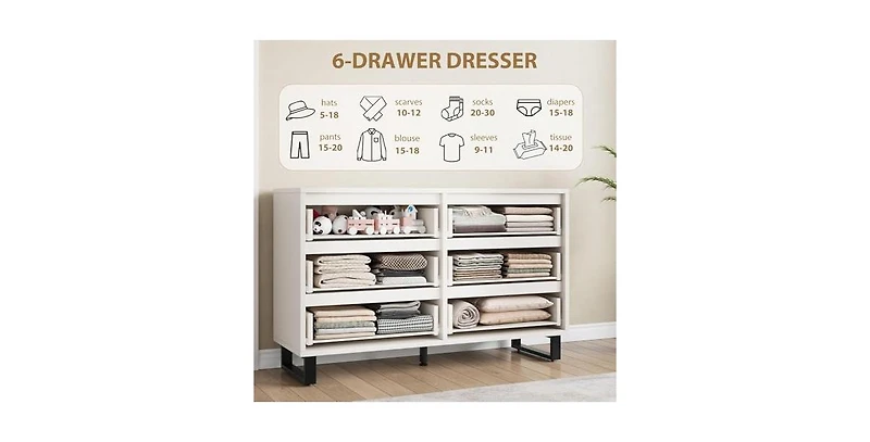 gaomon 6 Dresser for Bedroom, 47.2 in Wide Dresser, Freestanding Vertical Drawer Cabinet