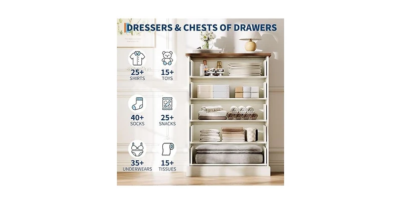 gaomon 5 Drawer Dresser for Bedroom, Tall Vertical Chest of Drawers