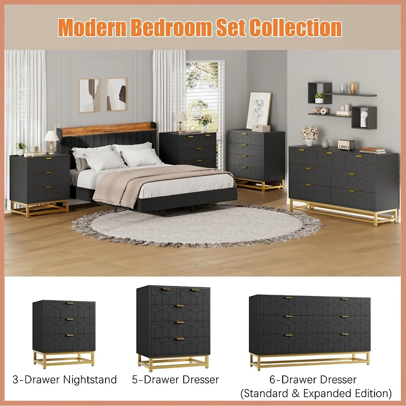 gaomon 3 Drawer Dresser with Metal Legs, Wood Storage Chest Organizer for Bedroom, Living Room, Hallway