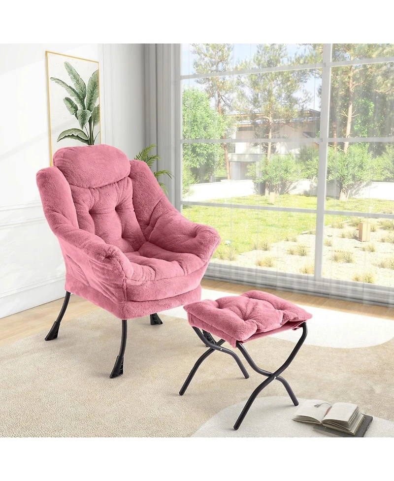 gaomon Lazy Chair with Ottoman, Plush Lounge Chair, Foldable Footrest & Side Pocket