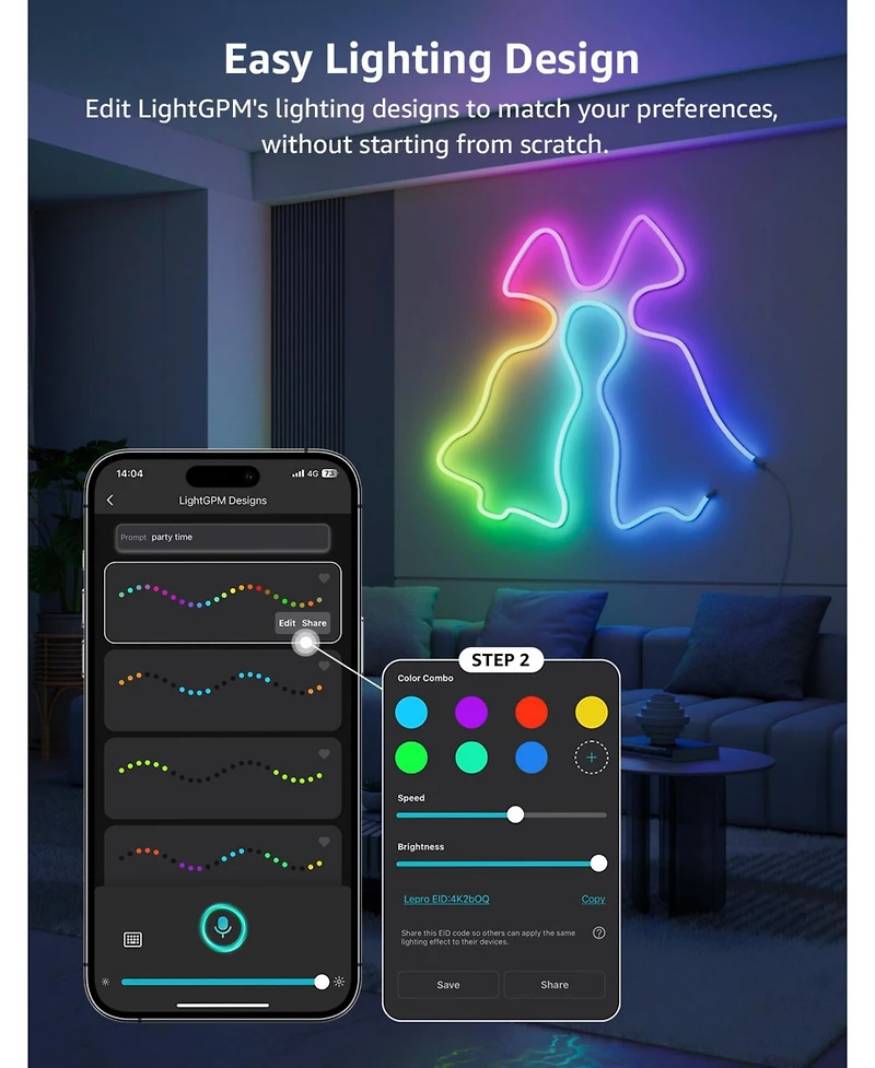 Lepro N1 Ai Smart Rgb Rope Lights, LightBeats Music Sync, Color Segment Diy, Voice Control Via App