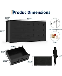 gaomon 59" Wide 9-Drawer Dresser for Bedroom, Farmhouse Tall Wooden Chest of Drawers with Mid Century Modern Style