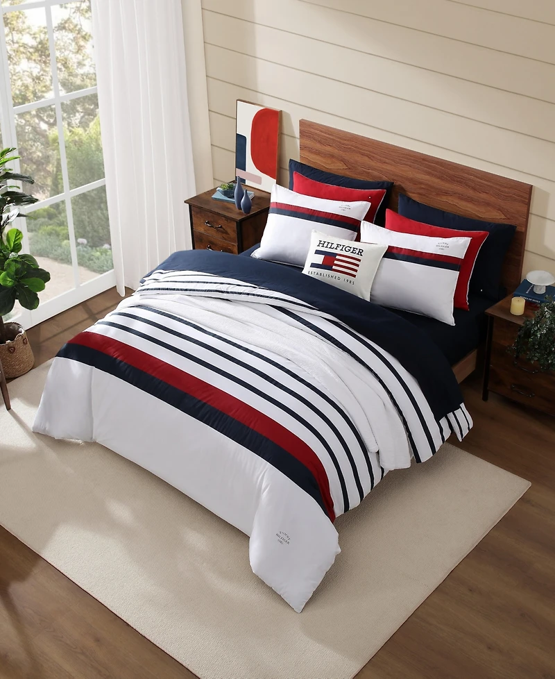 Tommy Hilfiger Tommy Classic Stripe Cotton Reversible 3-Pc. Duvet Cover Set